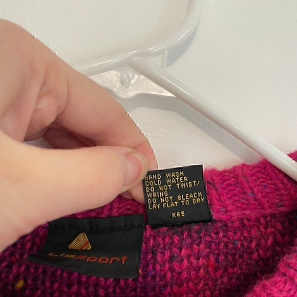 VINTAGE LIZ SPORT Magenta Pink Purple Chevron Stripe Tunic WOOL Blend Sweater M - Picture 7 of 10